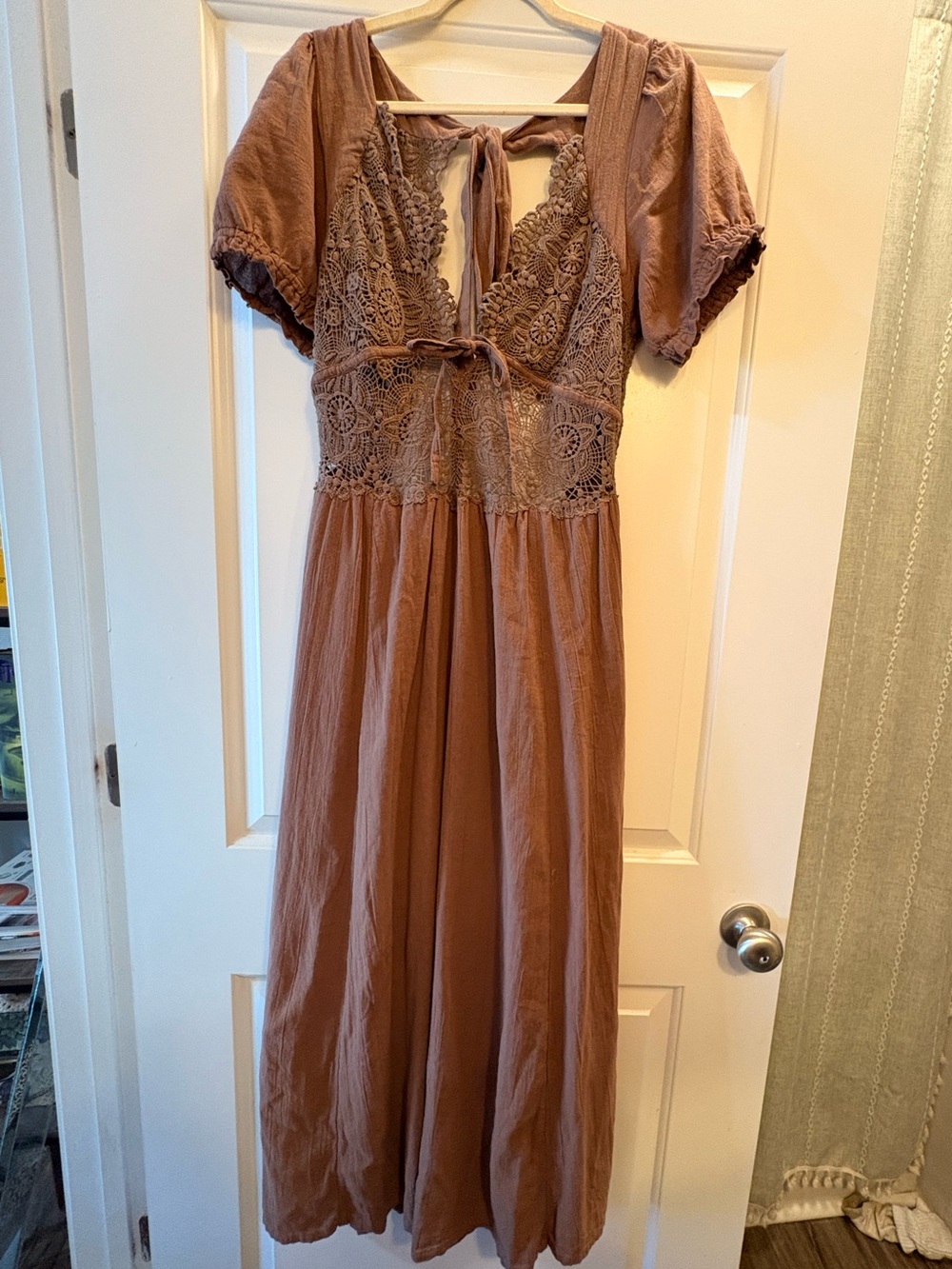 Free People Mauve Brown Crochet Maxi Dress
